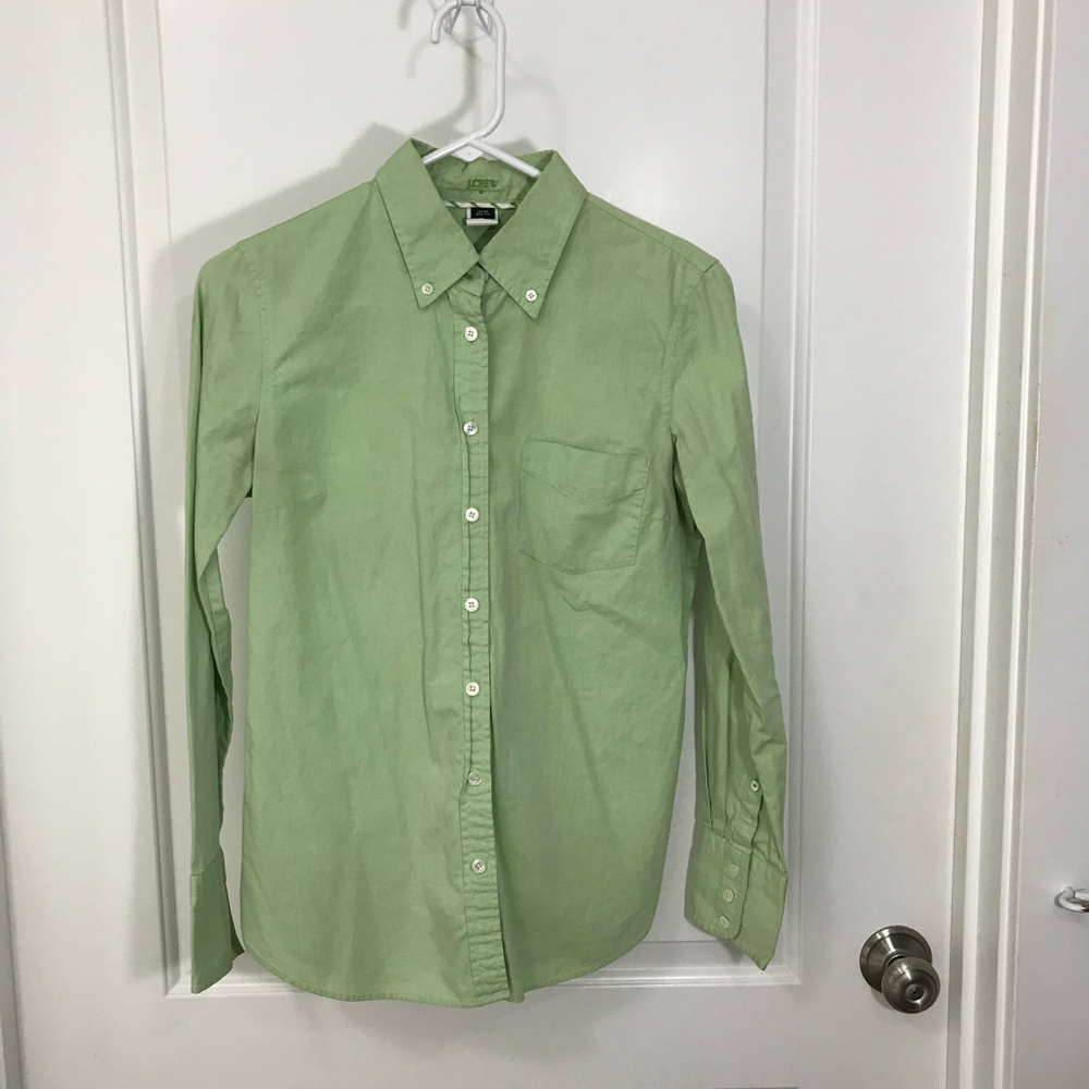 J Crew Women’s Green Cotton Button Down Shirt Blouse  Small Slim Fit